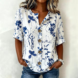 Camisa Vintage com Estampado de Folhas