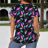 Blusa com Estampado de Folhas Coloridas