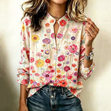 【Mangas Compridas】Blusa Vintage com Estampado Floral