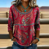 【Manches Longues】Blouse Vintage À Imprimé Ethnique