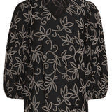Blusa Feminina com Estampado Floral Refinado e Decote V | Black White