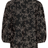 Blusa Feminina com Estampado Floral Refinado e Decote V | Black White
