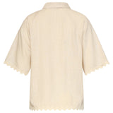 Dames Blouse Met Golvende Afwerking En Korte Mouwen | Sand
