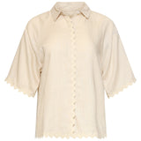 Dames Blouse Met Golvende Afwerking En Korte Mouwen | Sand