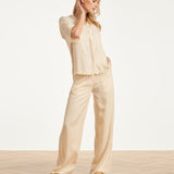 Dames Blouse Met Golvende Afwerking En Korte Mouwen | Sand