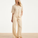 Dames Blouse Met Golvende Afwerking En Korte Mouwen | Sand