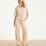 Dames Blouse Met Golvende Afwerking En Korte Mouwen | Sand