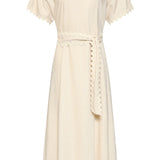 Dames Jurk Met Strikceintuur En Golvende Details | Sand