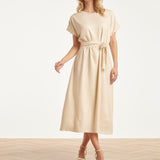 Dames Jurk Met Strikceintuur En Golvende Details | Sand