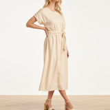 Dames Jurk Met Strikceintuur En Golvende Details | Sand