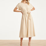 Dames Jurk Met Strikceintuur En Golvende Details | Sand