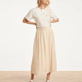 Dames Rok Met Elastische Taille En Midi Lengte | Sand