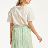 Dames T-Shirt Met Geborduurde Bloemprint | Off White - Soft Green