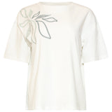 Dames T-Shirt Met Geborduurde Bloemprint | Off White - Soft Green