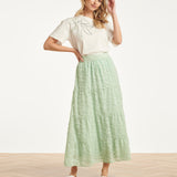 Dames T-Shirt Met Geborduurde Bloemprint | Off White - Soft Green