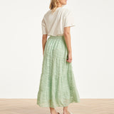 Dames T-Shirt Met Geborduurde Bloemprint | Off White - Soft Green