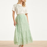 Dames T-Shirt Met Geborduurde Bloemprint | Off White - Soft Green
