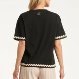 Dames T-Shirt Met Golvende Afwerking | Black - Sand