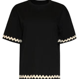 Dames T-Shirt Met Golvende Afwerking | Black - Sand