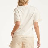 Dames T-Shirt Met Golvende Afwerking | Off White - Sand