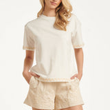 Dames T-Shirt Met Golvende Afwerking | Off White - Sand