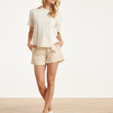 Dames T-Shirt Met Golvende Afwerking | Off White - Sand