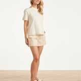 Dames T-Shirt Met Golvende Afwerking | Off White - Sand