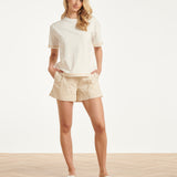 Dames T-Shirt Met Golvende Afwerking | Off White - Sand
