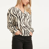 Top Feminino com Estampado Zebra Abstrato em Off-White e Preto | Off White - Black