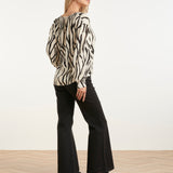 Top Feminino com Estampado Zebra Abstrato em Off-White e Preto | Off White - Black