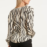 Top Feminino com Estampado Zebra Abstrato em Off-White e Preto | Off White - Black