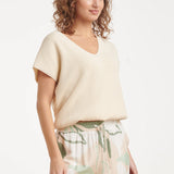 Dames Top Met V-Hals En Trekkoord | Off White