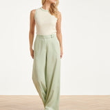 Dames Zachte Wijde Pantalon Met Rechte Pijpen | Soft Green