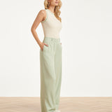 Dames Zachte Wijde Pantalon Met Rechte Pijpen | Soft Green