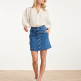 Denim Mini-Rok Met Knoopsluiting En Steekzakken | Medium Blue Denim