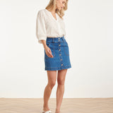 Denim Mini-Rok Met Knoopsluiting En Steekzakken | Medium Blue Denim