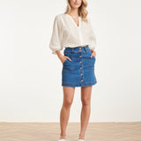 Denim Mini-Rok Met Knoopsluiting En Steekzakken | Medium Blue Denim
