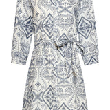 Vestido Abotoado com Bordado Paisley | White - Navy
