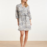 Vestido Abotoado com Bordado Paisley | White - Navy