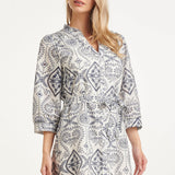 Vestido Abotoado com Bordado Paisley | White - Navy