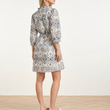 Vestido Abotoado com Bordado Paisley | White - Navy