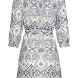 Vestido Abotoado com Bordado Paisley | White - Navy