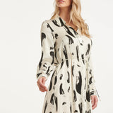 Vestido Abotoado com Estampado Abstrato Preto e Branco | Off White - Black