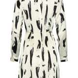 Vestido Abotoado com Estampado Abstrato Preto e Branco | Off White - Black