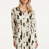 Vestido Abotoado com Estampado Abstrato Preto e Branco | Off White - Black
