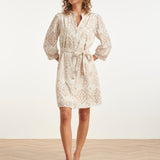 Vestido Abotoado com Bordado Paisley | White - Dark Sand