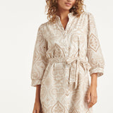 Vestido Abotoado com Bordado Paisley | White - Dark Sand