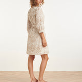 Vestido Abotoado com Bordado Paisley | White - Dark Sand