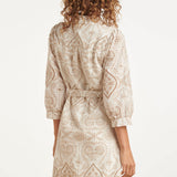 Vestido Abotoado com Bordado Paisley | White - Dark Sand