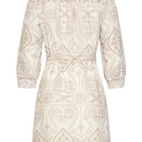 Vestido Abotoado com Bordado Paisley | White - Dark Sand